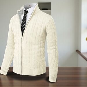H2H Mens Casual Slim Fit Cardigan Sweater Cable Knit Buttondown Stand Collar LG